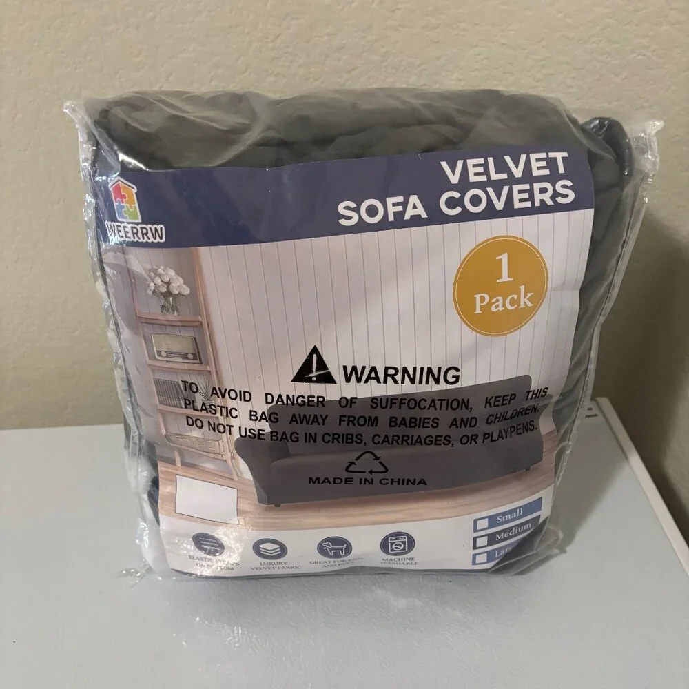 Gray Velvet Sofa/Couch Cover
